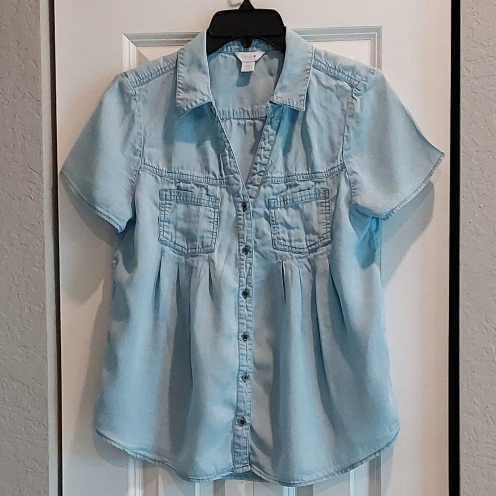 intro Light Blue Denim-style Top Women's Size PM